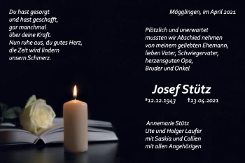 Traueranzeige von Josef Stütz von Gmünder Tagespost
