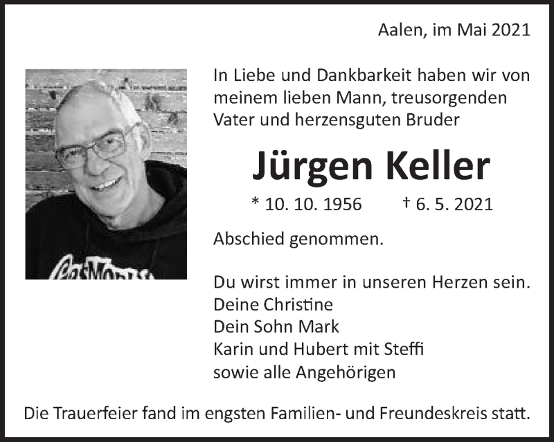  Traueranzeige für Jürgen Keller vom 14.05.2021 aus Schwäbische Post
