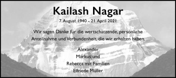 Traueranzeige von Kailash Nagar von Gmünder Tagespost