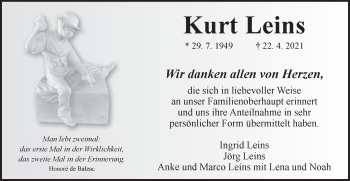 Traueranzeige von Kurt Leins von Schwäbische Post