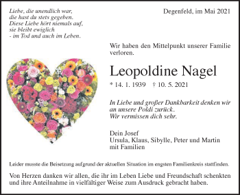 Traueranzeige von Leopoldine Nagel von Gmünder Tagespost