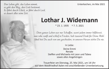 Traueranzeige von Lothar J. Widemann von Schwäbische Post
