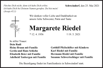 Traueranzeige von Margarete Riedel von Schwäbische Post