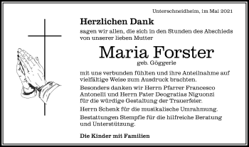 Traueranzeige von Maria Forster von Schwäbische Post