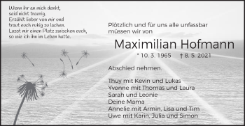 Traueranzeige von Maximilian Hofmann von Schwäbische Post