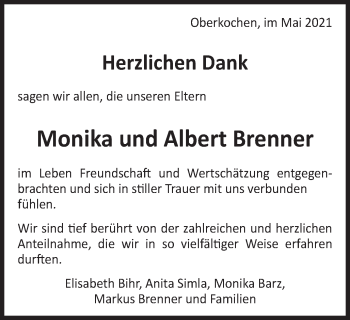 Traueranzeige von Monika und Albert Brenner von Amtsblatt_Oko
