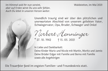 Traueranzeige von Norbert Henninger von Gmünder Tagespost
