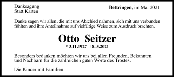 Traueranzeige von Otto Seitzer von Gmünder Tagespost