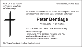 Traueranzeige von Peter Bentlage von Schwäbische Post