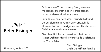 Traueranzeige von Peter Bisinger von Gmünder Tagespost
