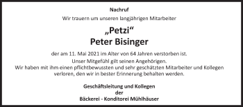 Traueranzeige von Peter Bisinger von Gmünder Tagespost
