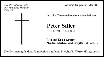 Traueranzeige von Peter Siller von Schwäbische Post