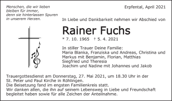 Traueranzeige von Rainer Fuchs von Schwäbische Post