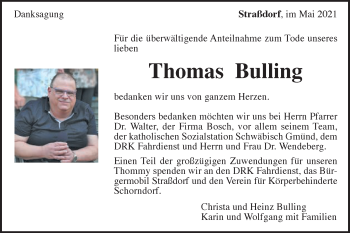 Traueranzeige von Thomas Bulling von Gmünder Tagespost
