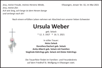 Traueranzeige von Ursula Weber von Schwäbische Post