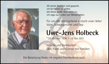 Traueranzeige von Uwe-Jens Holbeck von Gmünder Tagespost