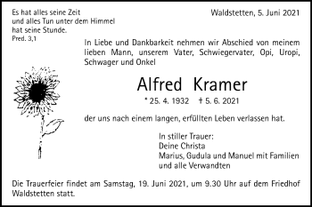 Traueranzeige von Alfred Kramer von Gmünder Tagespost
