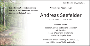 Traueranzeige von Andreas Seefelder von Schwäbische Post