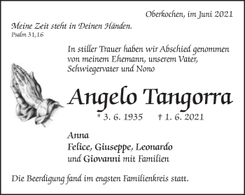 Traueranzeige von Angelo Tangorra von Amtsblatt_Oko