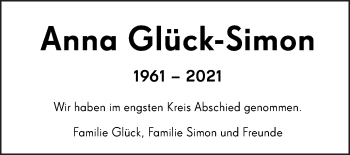Traueranzeige von Anna Glück-Simon von Gmünder Tagespost
