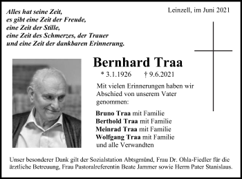 Traueranzeige von Bernhard Traa von Gmünder Tagespost