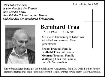 Traueranzeige von Bernhard Traa