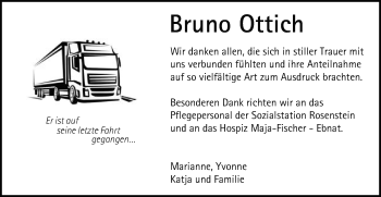 Traueranzeige von Bruno Ottich von Gmünder Tagespost