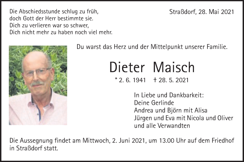  Traueranzeige für Dieter Maisch vom 01.06.2021 aus Gmünder Tagespost