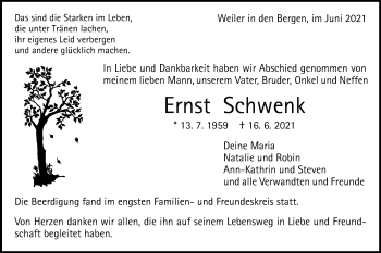 Traueranzeige von Ernst Schwenk von Gmünder Tagespost