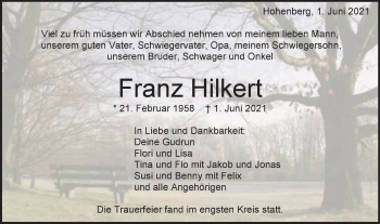 Traueranzeige von Franz Hilkert von Schwäbische Post