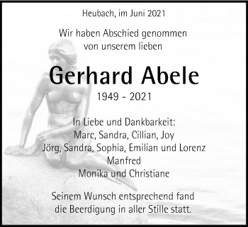 Traueranzeige von Gerhard Abele von Gmünder Tagespost