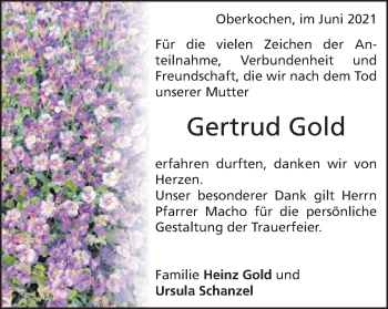 Traueranzeige von Gertrud Gold von Amtsblatt_Oko