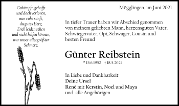 Traueranzeige von Günter Reibstein von Gmünder Tagespost