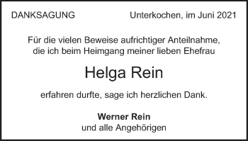 Traueranzeige von Helga Rein von Schwäbische Post