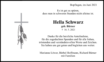 Traueranzeige von Hella Schwarz von Schwäbische Post