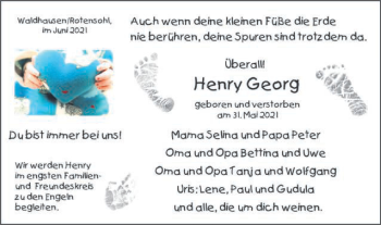 Traueranzeige von Henry Georg  von Schwäbische Post