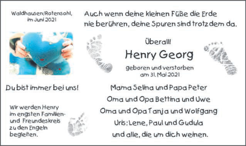  Traueranzeige für Henry Georg  vom 05.06.2021 aus Schwäbische Post