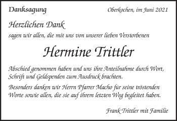 Traueranzeige von Hermine Trittler von Schwäbische Post