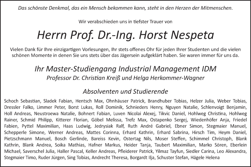  Traueranzeige für Horst Nespeta vom 30.06.2021 aus Schwäbische Post