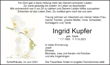 Traueranzeige von Ingrid Kupfer von Schwäbische Post