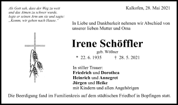 Traueranzeige von Irene Schöffler von Schwäbische Post