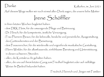 Traueranzeige von Irene Schöffler von Schwäbische Post