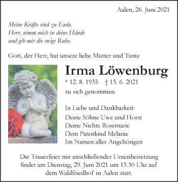 Traueranzeige von Irma Löwenburg von Schwäbische Post