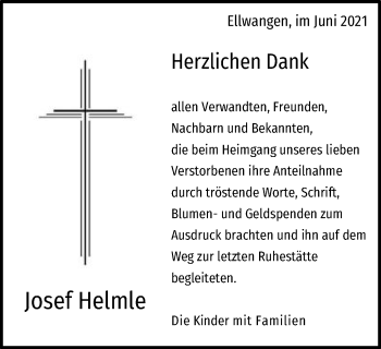 Traueranzeige von Josef Helmle von Schwäbische Post