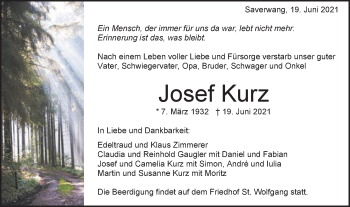 Traueranzeige von Josef Kurz von Schwäbische Post