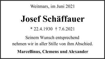 Traueranzeige von Josef Schäffauer von Gmünder Tagespost