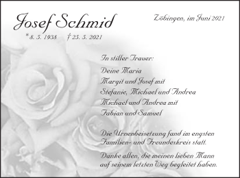 Traueranzeige von Josef Schmid von Schwäbische Post