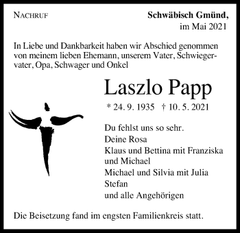 Traueranzeige von Laszlo Papp von Gmünder Tagespost