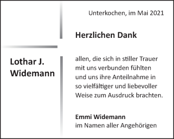 Traueranzeige von Lothar J. Widemann von Schwäbische Post