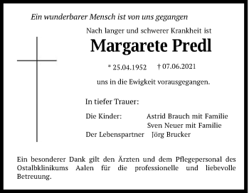 Traueranzeige von Margarete Predl von Schwäbische Post